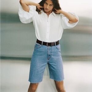 Zara Austin Blue Denim High Waisted 90s Bermuda Shorts